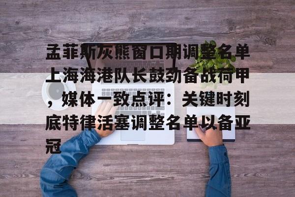 关于孟菲斯灰熊窗口期调整名单上海海港队长鼓劲备战荷甲，媒体一致点评：关键时刻底特律活塞调整名单以备亚冠的信息